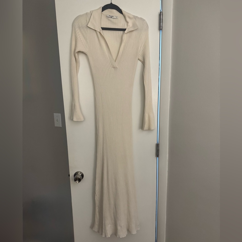 NA-KD Cream Ribbed Maxi Dress